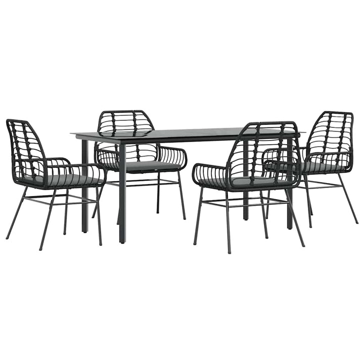 5 dele spisebordssæt til haven m. hynder polyrattan glas sort