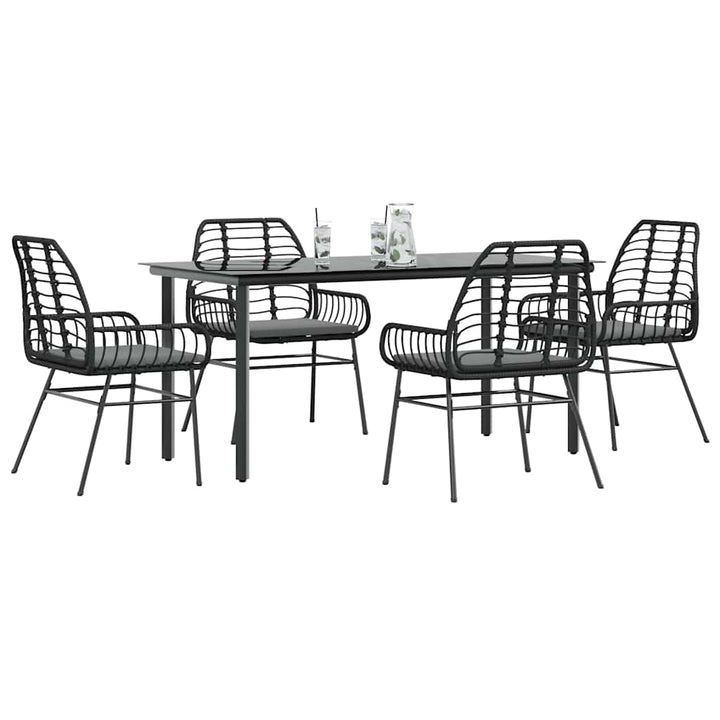 5 dele spisebordssæt til haven m. hynder polyrattan glas sort
