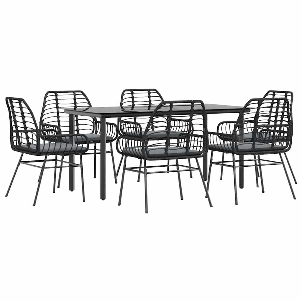 7 dele spisebordssæt til haven m. hynder polyrattan glas sort