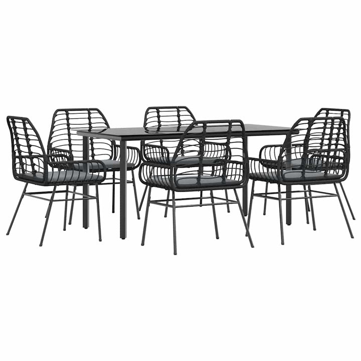 7 dele spisebordssæt til haven m. hynder polyrattan glas sort