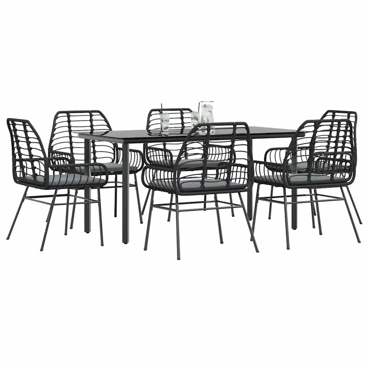 7 dele spisebordssæt til haven m. hynder polyrattan glas sort