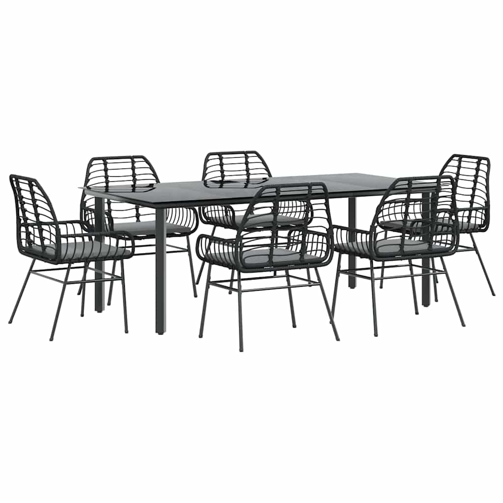 7 dele spisebordssæt til haven m. hynder polyrattan glas sort