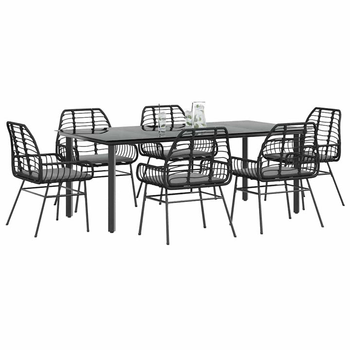 7 dele spisebordssæt til haven m. hynder polyrattan glas sort