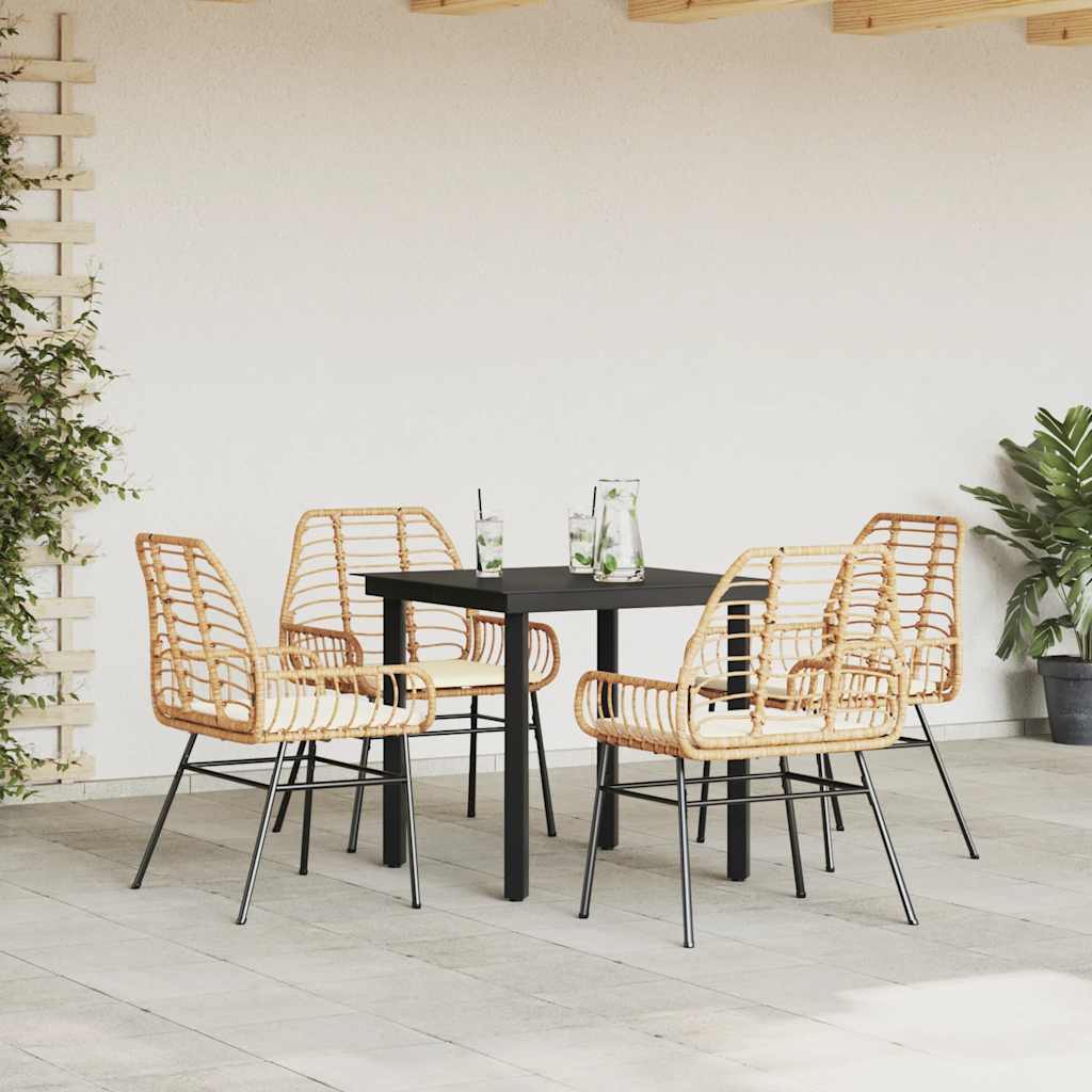 5 dele spisebordssæt til haven m. hynder polyrattan glas brun