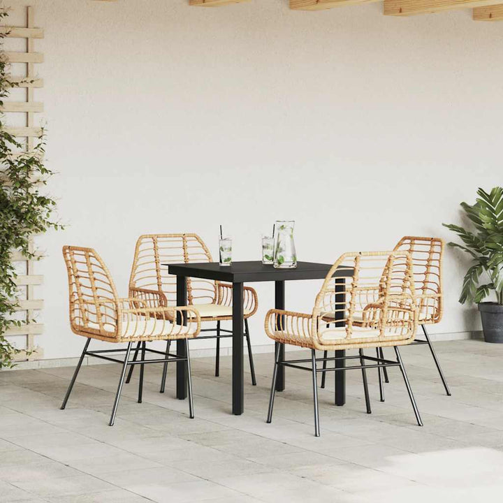 5 dele spisebordssæt til haven m. hynder polyrattan glas brun