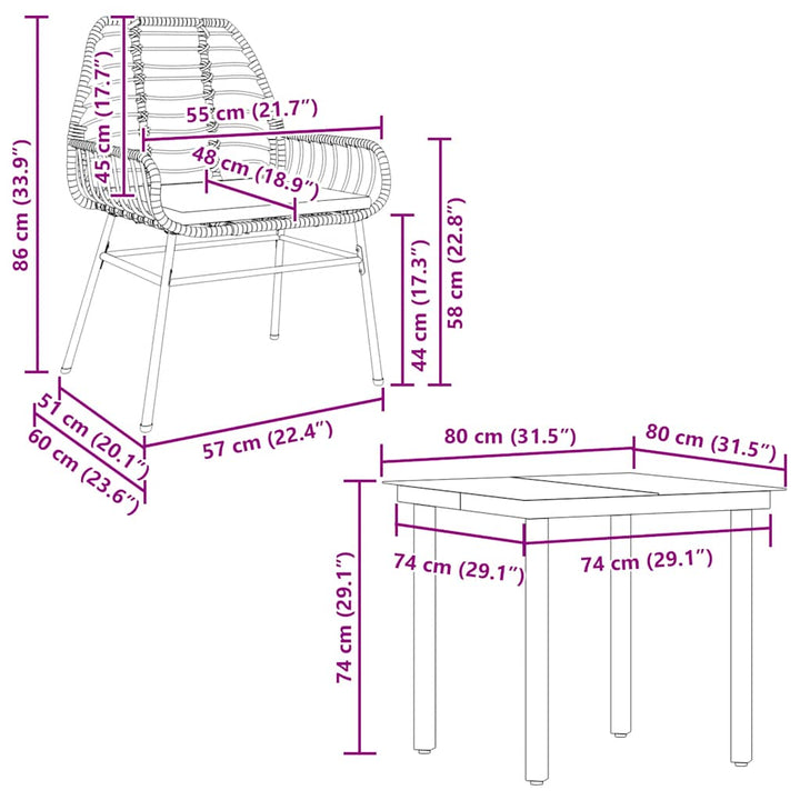 5 dele spisebordssæt til haven m. hynder polyrattan glas brun