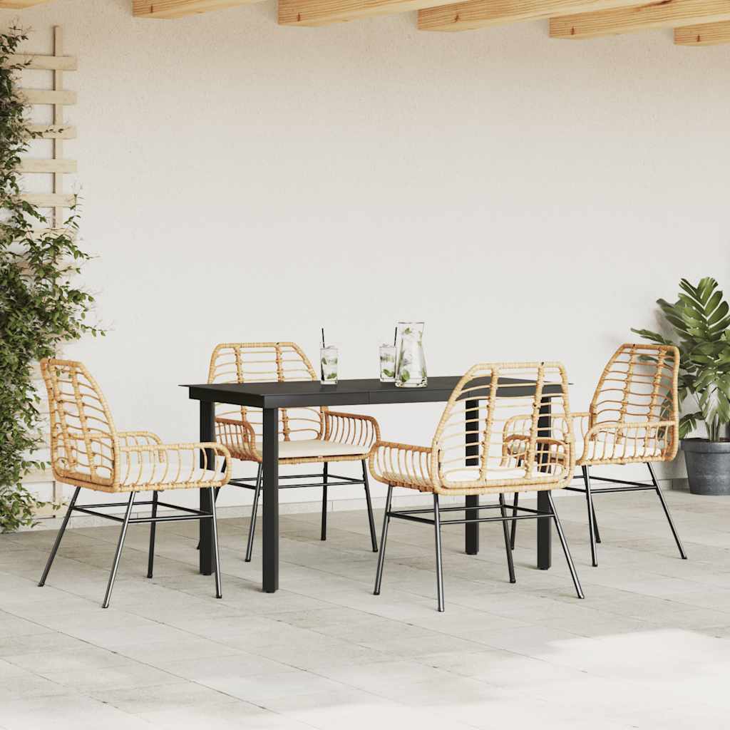 5 dele spisebordssæt til haven m. hynder polyrattan glas brun