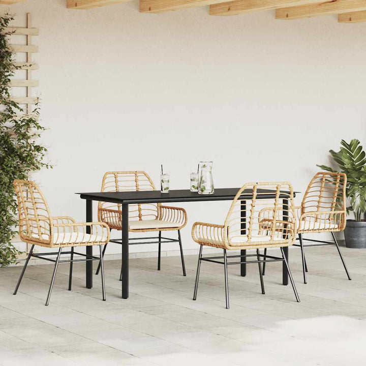 5 dele spisebordssæt til haven m. hynder polyrattan glas brun