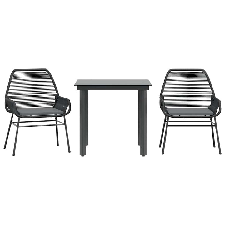 3 dele spisebordssæt til haven m. hynder polyrattan glas sort