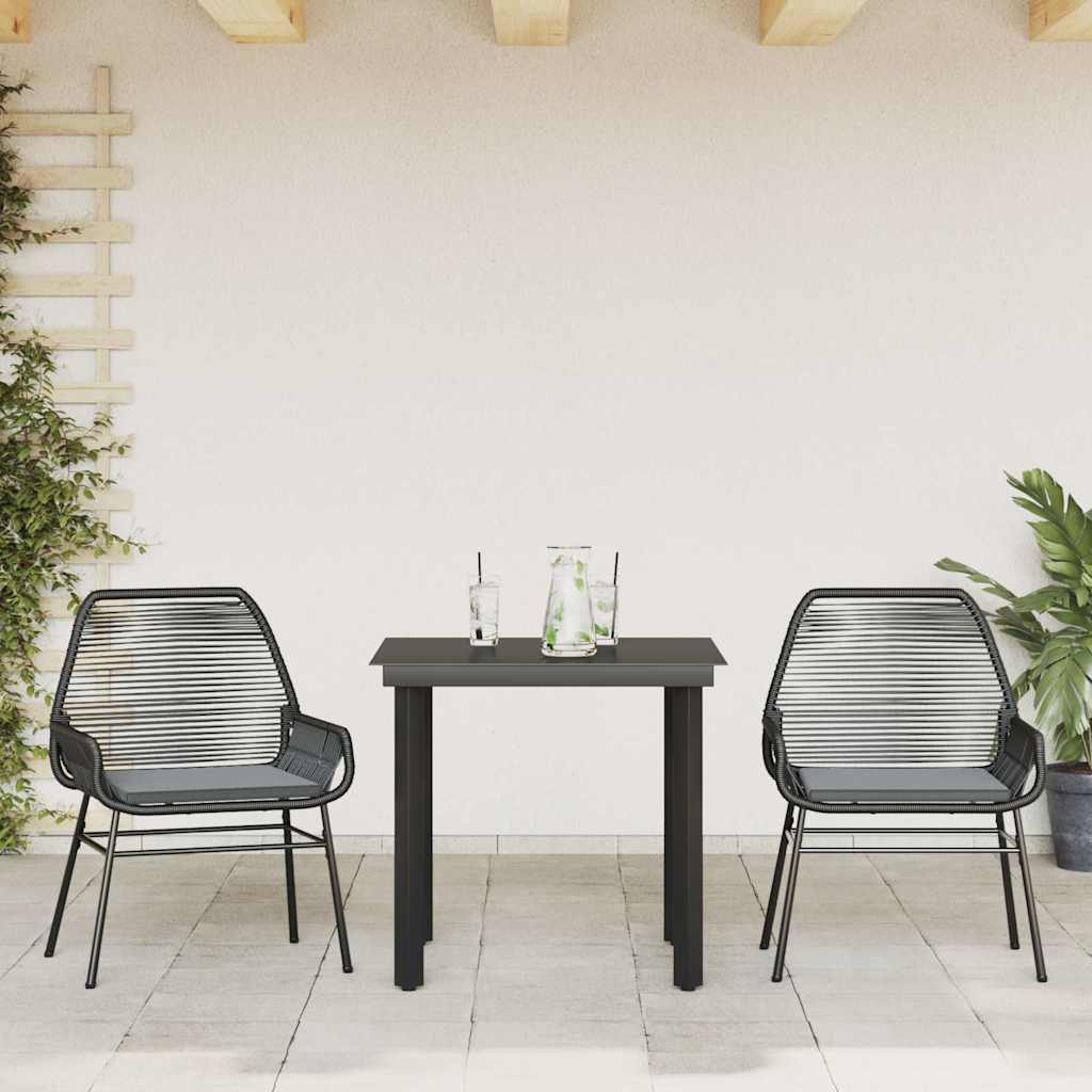 3 dele spisebordssæt til haven m. hynder polyrattan glas sort