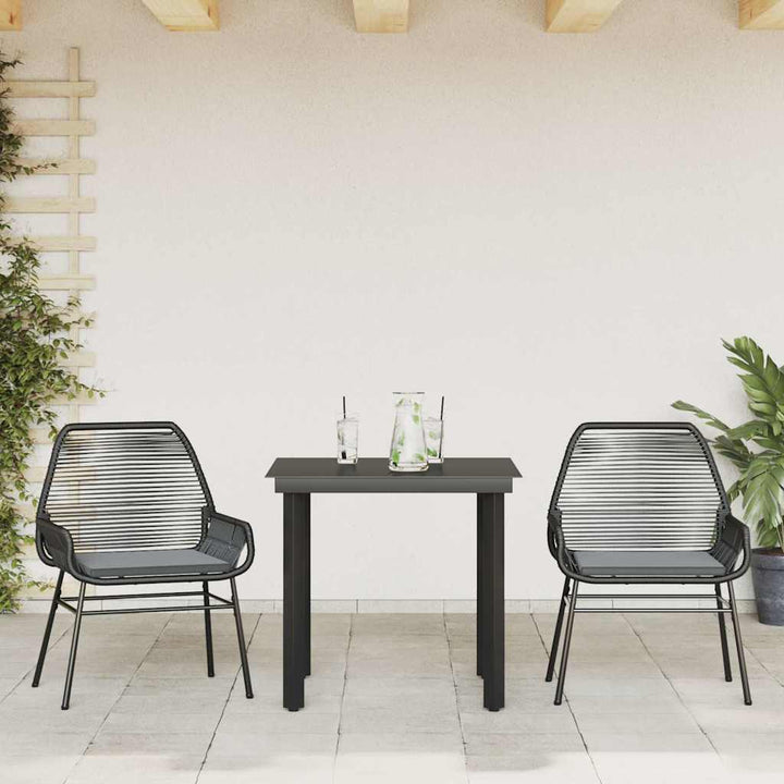 3 dele spisebordssæt til haven m. hynder polyrattan glas sort