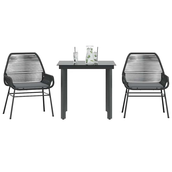 3 dele spisebordssæt til haven m. hynder polyrattan glas sort