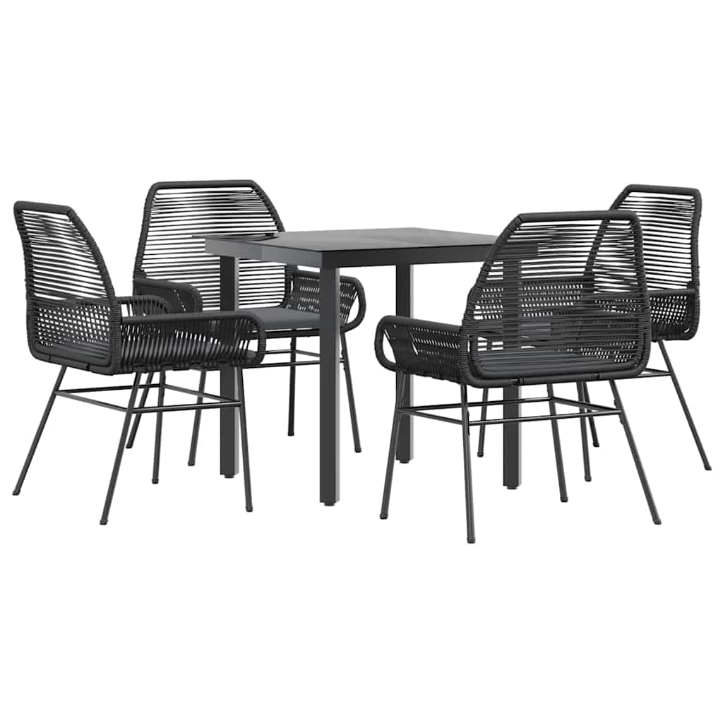 5 dele spisebordssæt til haven m. hynder polyrattan glas sort