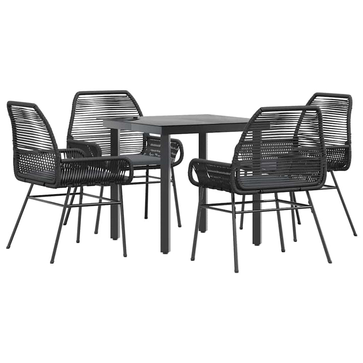 5 dele spisebordssæt til haven m. hynder polyrattan glas sort