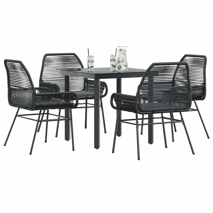 5 dele spisebordssæt til haven m. hynder polyrattan glas sort