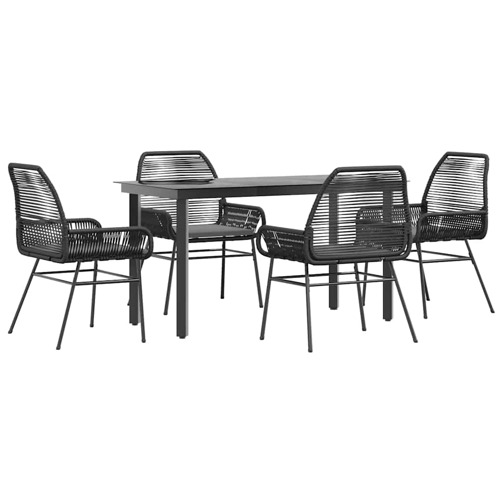5 dele spisebordssæt til haven m. hynder polyrattan glas sort