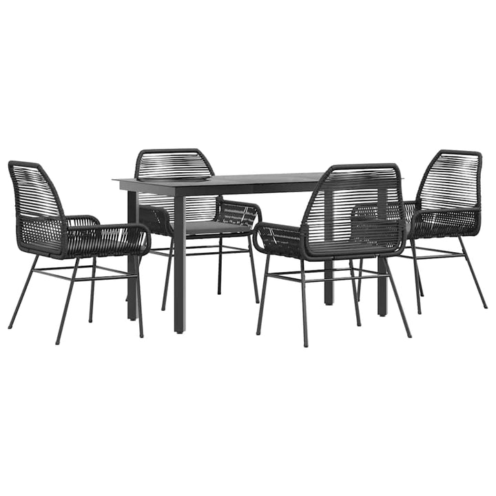 5 dele spisebordssæt til haven m. hynder polyrattan glas sort