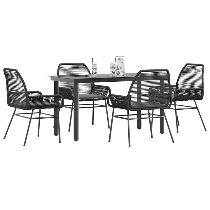 5 dele spisebordssæt til haven m. hynder polyrattan glas sort
