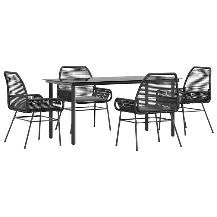 5 dele spisebordssæt til haven m. hynder polyrattan glas sort