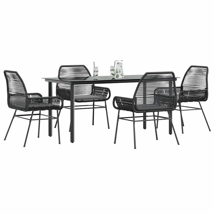 5 dele spisebordssæt til haven m. hynder polyrattan glas sort