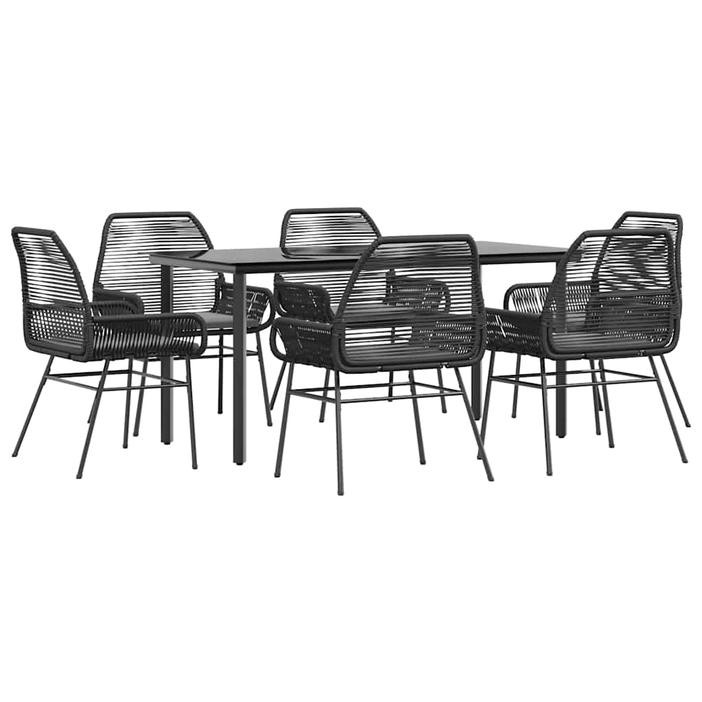 7 dele spisebordssæt til haven m. hynder polyrattan glas sort