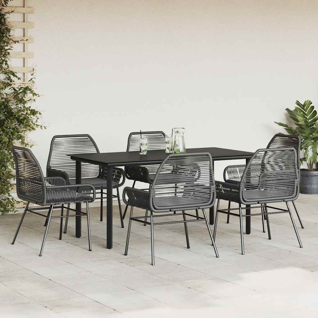 7 dele spisebordssæt til haven m. hynder polyrattan glas sort