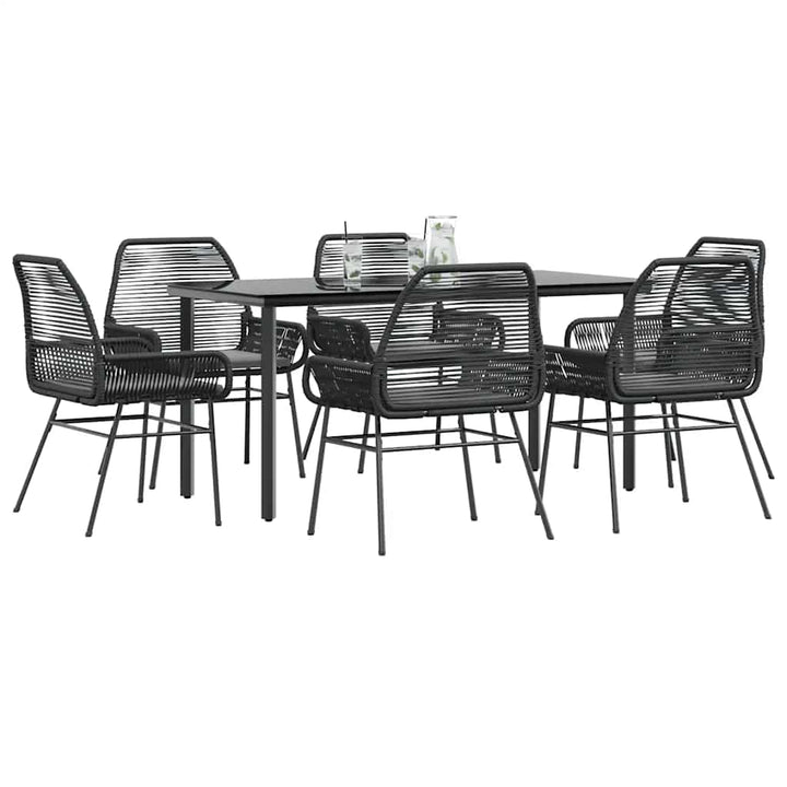 7 dele spisebordssæt til haven m. hynder polyrattan glas sort