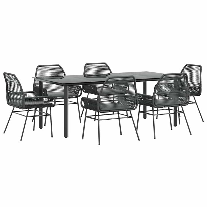 7 dele spisebordssæt til haven m. hynder polyrattan glas sort