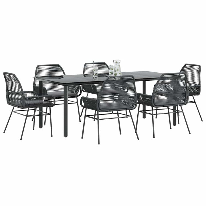7 dele spisebordssæt til haven m. hynder polyrattan glas sort