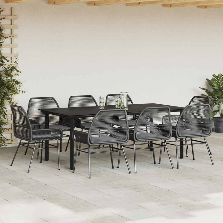9 dele spisebordssæt til haven m. hynder polyrattan glas sort