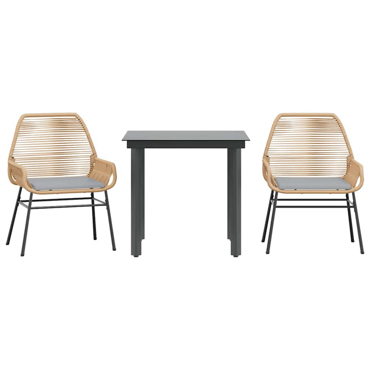 3 dele spisebordssæt til haven m. hynder polyrattan glas brun