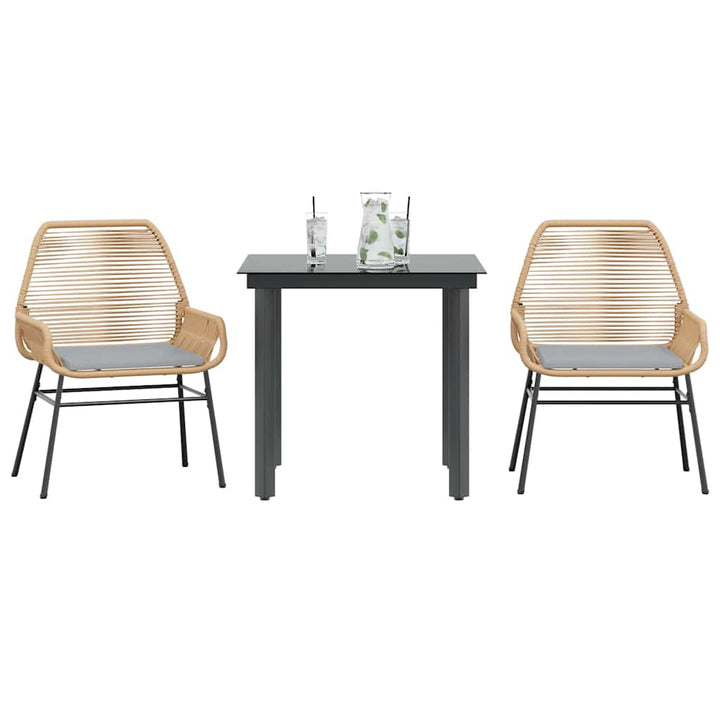 3 dele spisebordssæt til haven m. hynder polyrattan glas brun