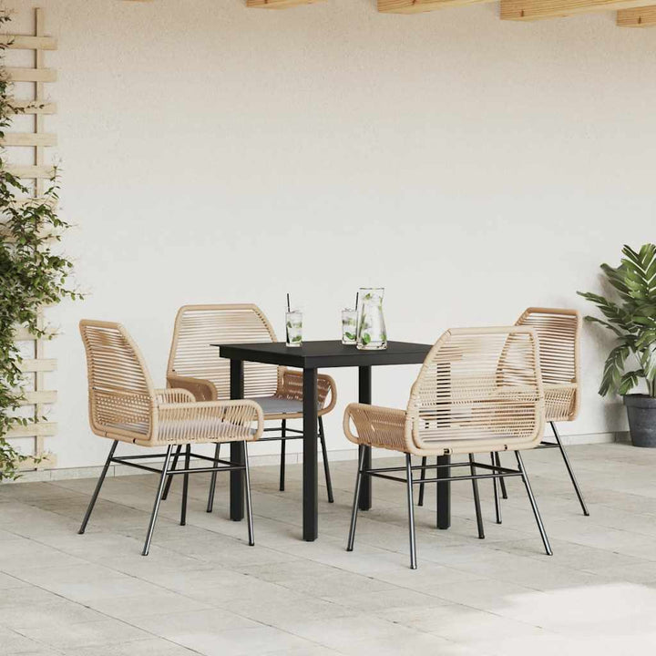 5 dele spisebordssæt til haven m. hynder polyrattan glas brun