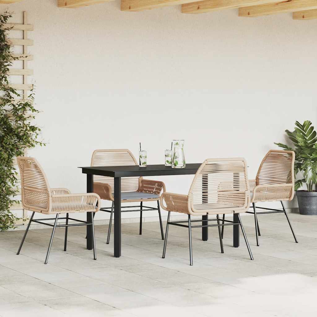 5 dele spisebordssæt til haven m. hynder polyrattan glas brun