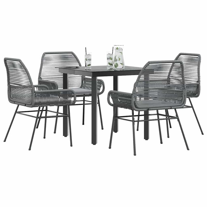 5 dele spisebordssæt til haven med hynder polyrattan glas grå
