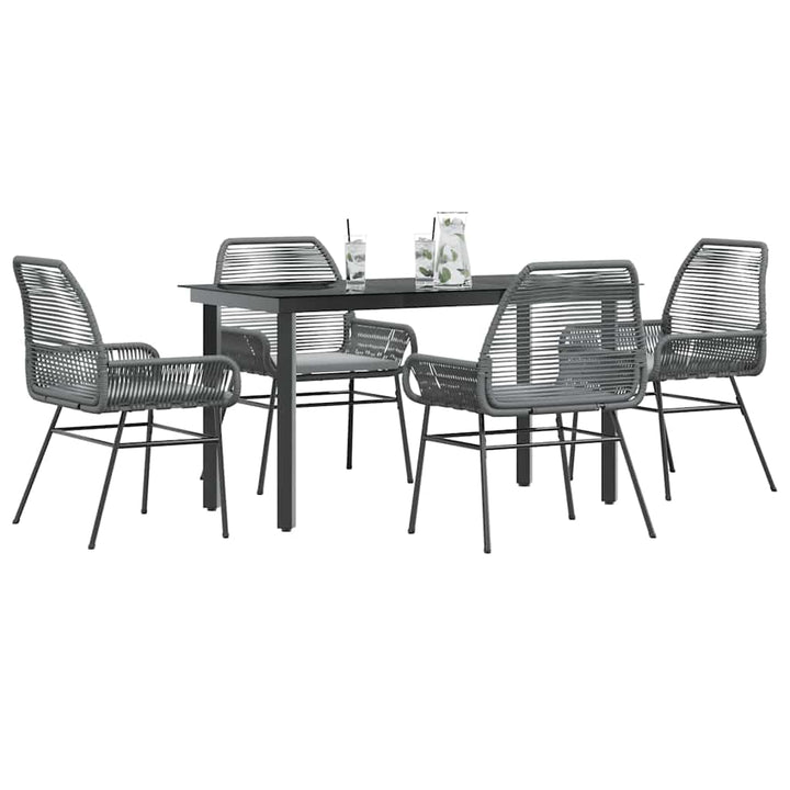 5 dele spisebordssæt til haven med hynder polyrattan glas grå