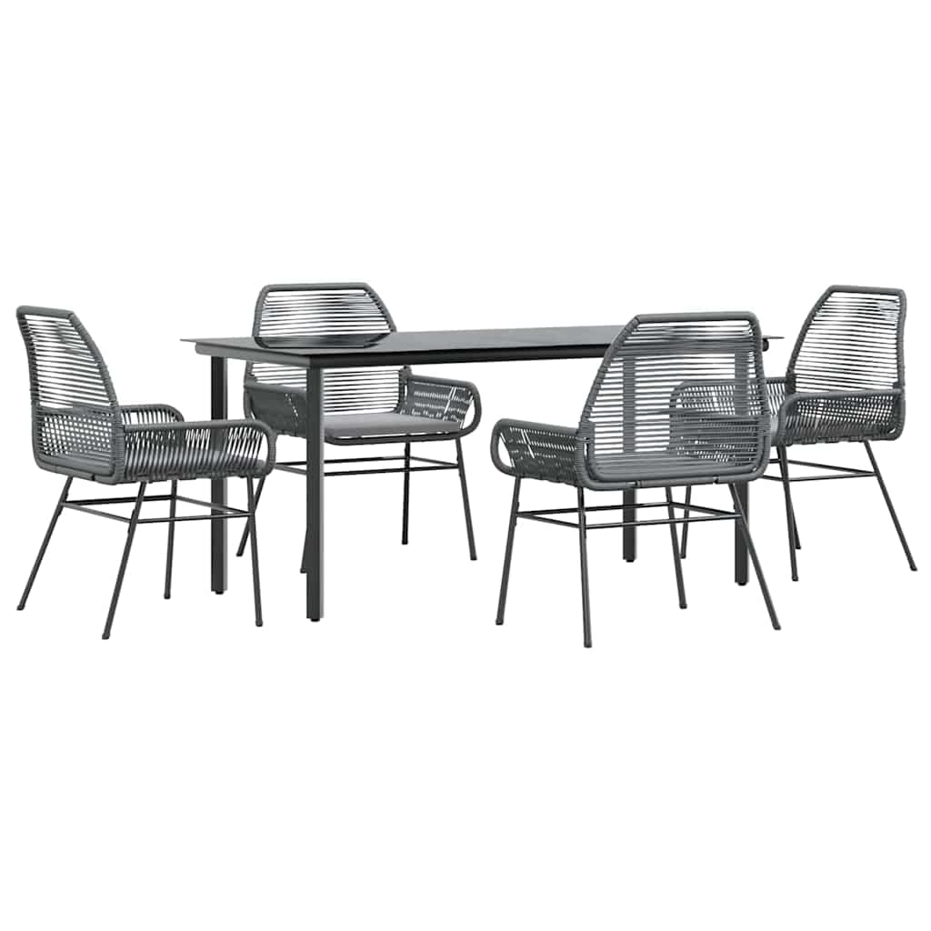 5 dele spisebordssæt til haven med hynder polyrattan glas grå