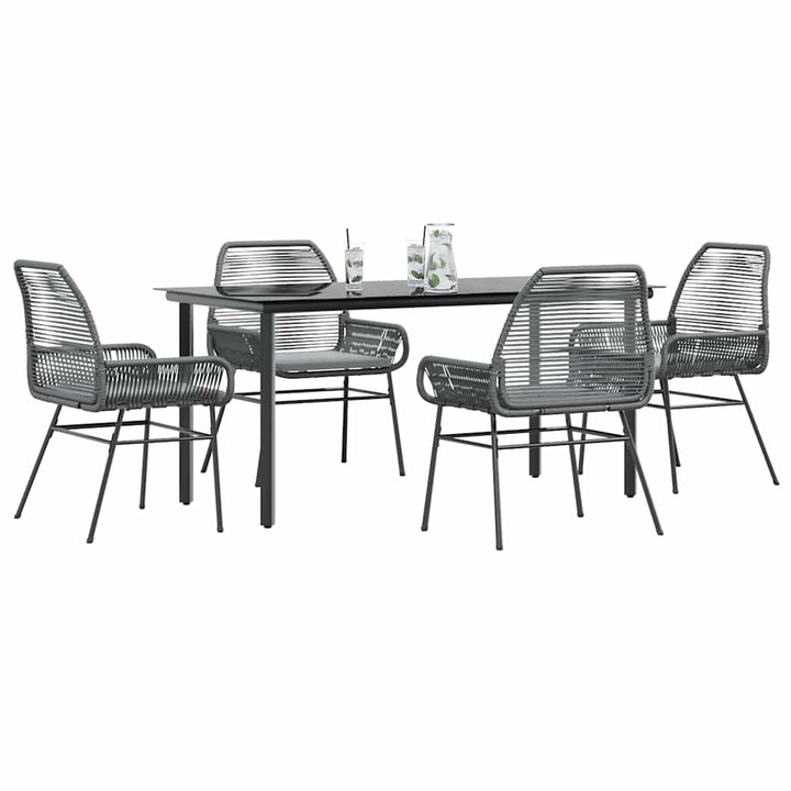 5 dele spisebordssæt til haven med hynder polyrattan glas grå