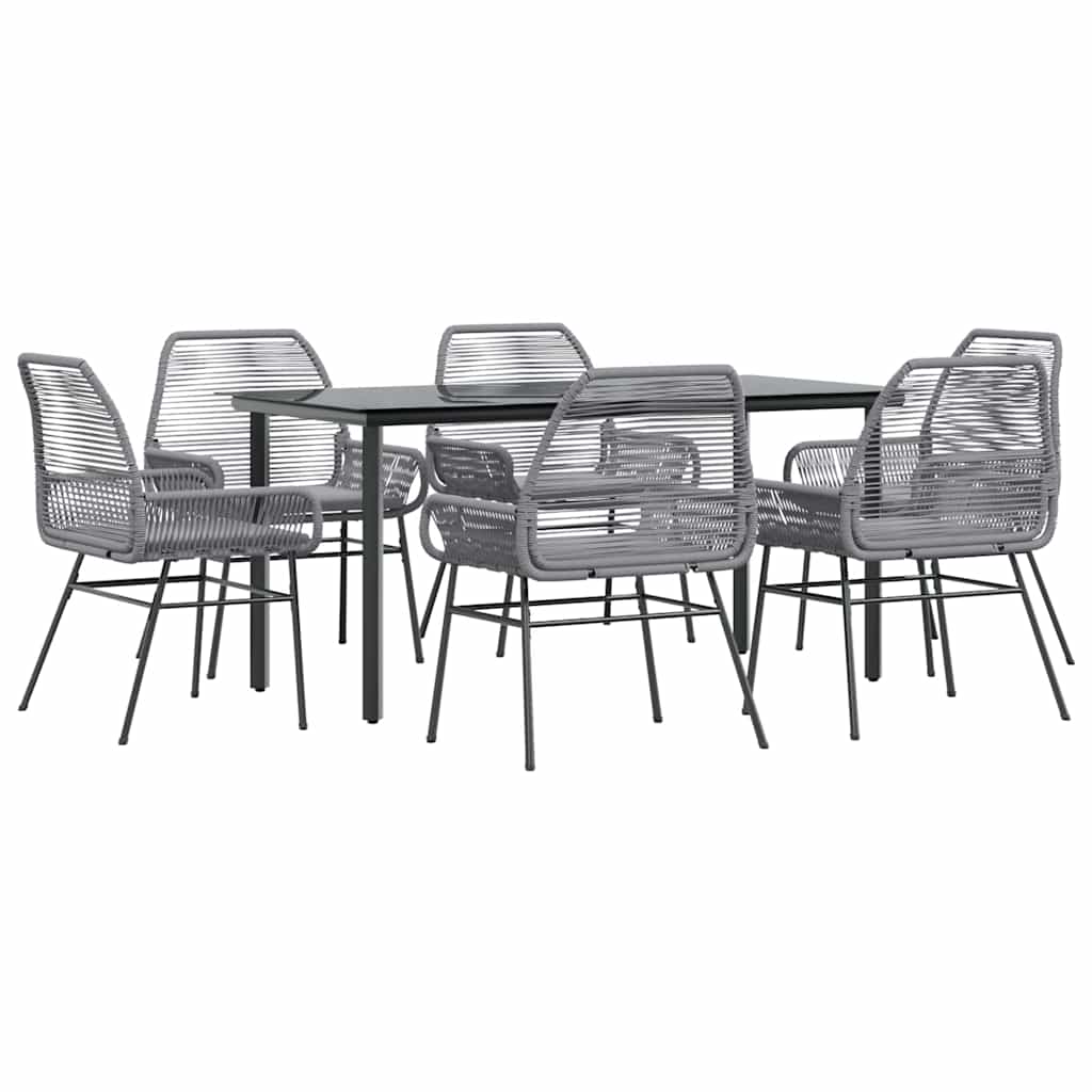 7 dele spisebordssæt til haven med hynder polyrattan glas grå