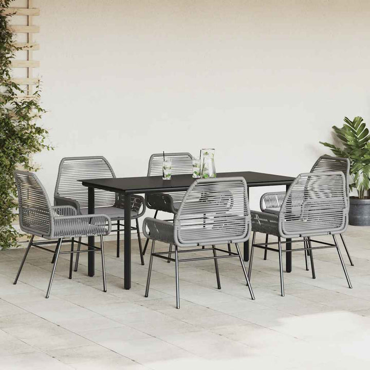 7 dele spisebordssæt til haven med hynder polyrattan glas grå