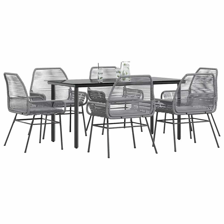 7 dele spisebordssæt til haven med hynder polyrattan glas grå