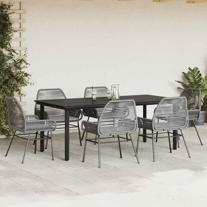 7 dele spisebordssæt til haven med hynder polyrattan glas grå