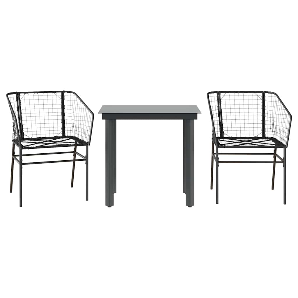3 dele spisebordssæt til haven polyrattan glas sort