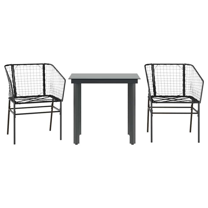 3 dele spisebordssæt til haven polyrattan glas sort