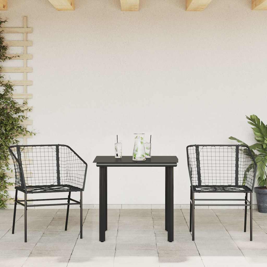3 dele spisebordssæt til haven polyrattan glas sort