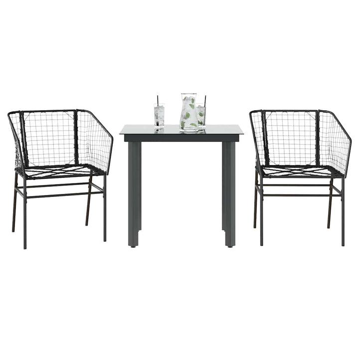 3 dele spisebordssæt til haven polyrattan glas sort