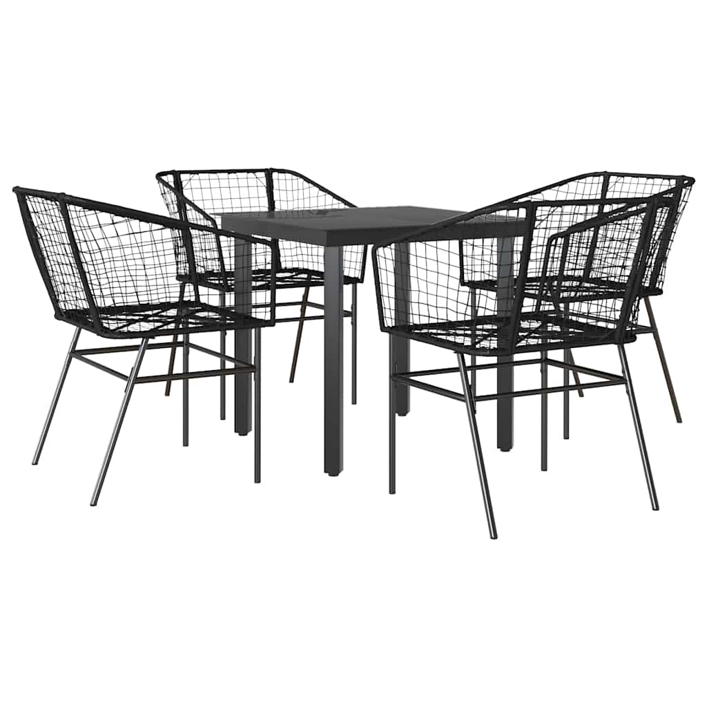 5 dele spisebordssæt til haven polyrattan glas sort