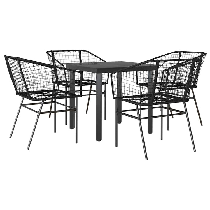 5 dele spisebordssæt til haven polyrattan glas sort