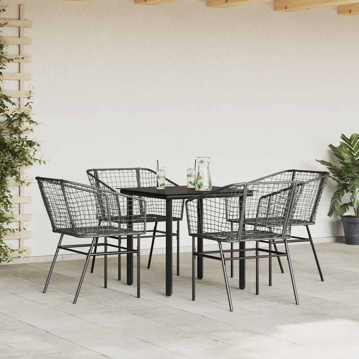 5 dele spisebordssæt til haven polyrattan glas sort