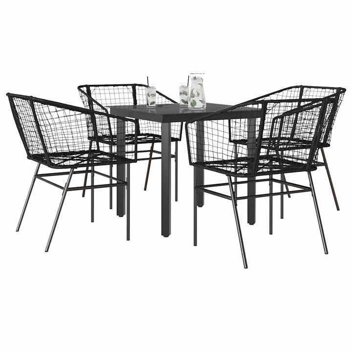 5 dele spisebordssæt til haven polyrattan glas sort